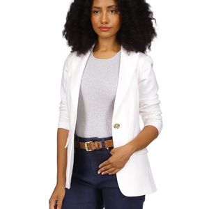 MICHAEL Kors White Ponte Knit Notch Lapel Long Sleeve Button Front Blazer